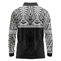 Samoan Traditional Art Tattoos Long Sleeve Polo Shirt Tatau Tribal Motifs with Ula Fala Black LT03 - Polynesian Pride