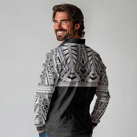 Samoan Traditional Art Tattoos Long Sleeve Polo Shirt Tatau Tribal Motifs with Ula Fala Black LT03 - Polynesian Pride