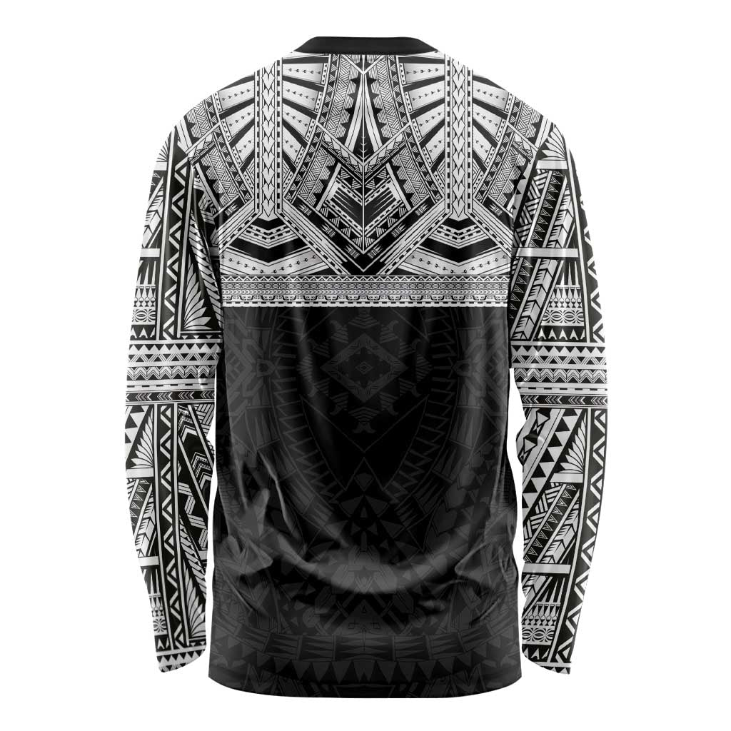 Samoan Traditional Art Tattoos Long Sleeve Shirt Tatau Tribal Motifs with Ula Fala Black LT03 - Polynesian Pride