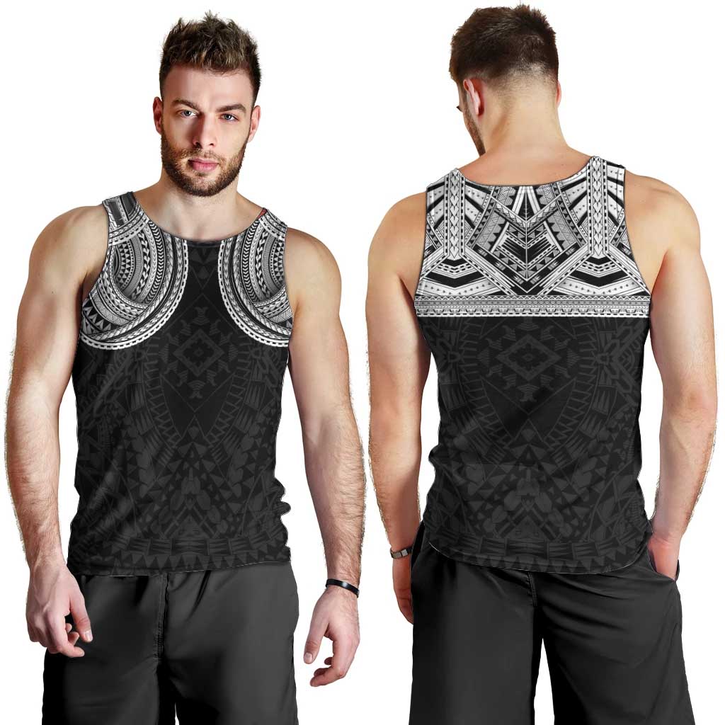 Samoan Traditional Art Tattoos Men Tank Top Tatau Tribal Motifs with Ula Fala Black - Polynesian Pride