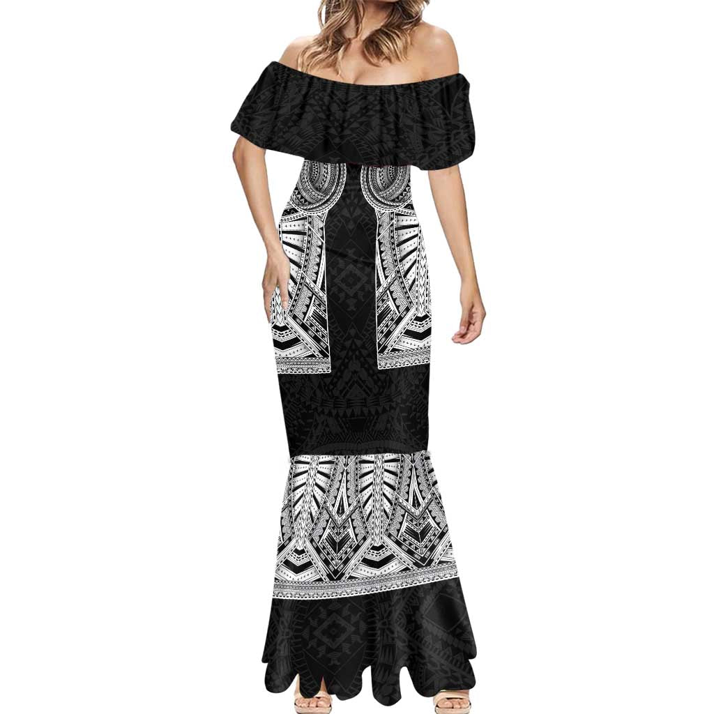 Samoan Traditional Art Tattoos Mermaid Dress Tatau Tribal Motifs with Ula Fala Black LT03 - Polynesian Pride