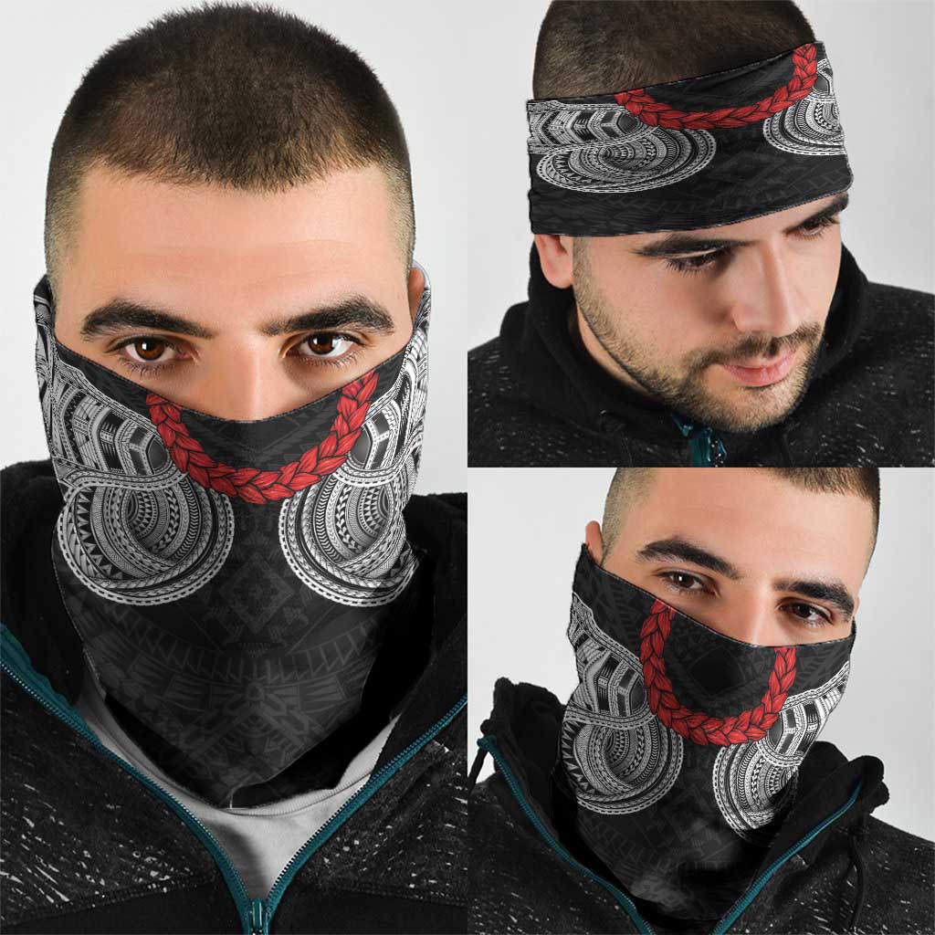 Samoan Traditional Art Tattoos Neck Gaiter Tatau Tribal Motifs with Ula Fala Black - Polynesian Pride