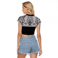Samoan Traditional Art Tattoos Raglan Cropped T Shirt Tatau Tribal Motifs with Ula Fala Black LT03 - Polynesian Pride