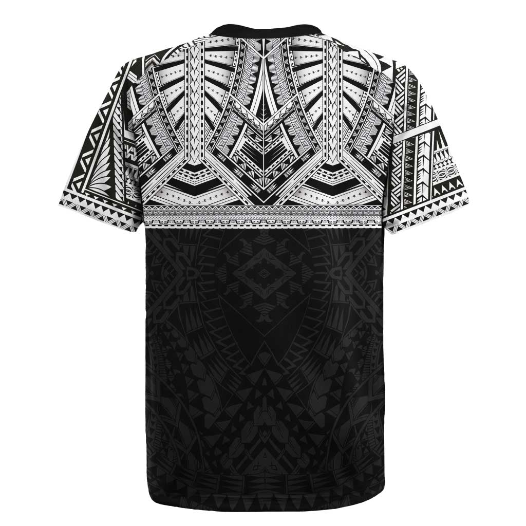 Samoan Traditional Art Tattoos Rugby Jersey Tatau Tribal Motifs with Ula Fala Black - Polynesian Pride