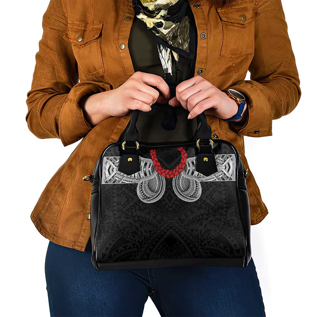 Samoan Traditional Art Tattoos Shoulder Handbag Tatau Tribal Motifs with Ula Fala Black - Polynesian Pride