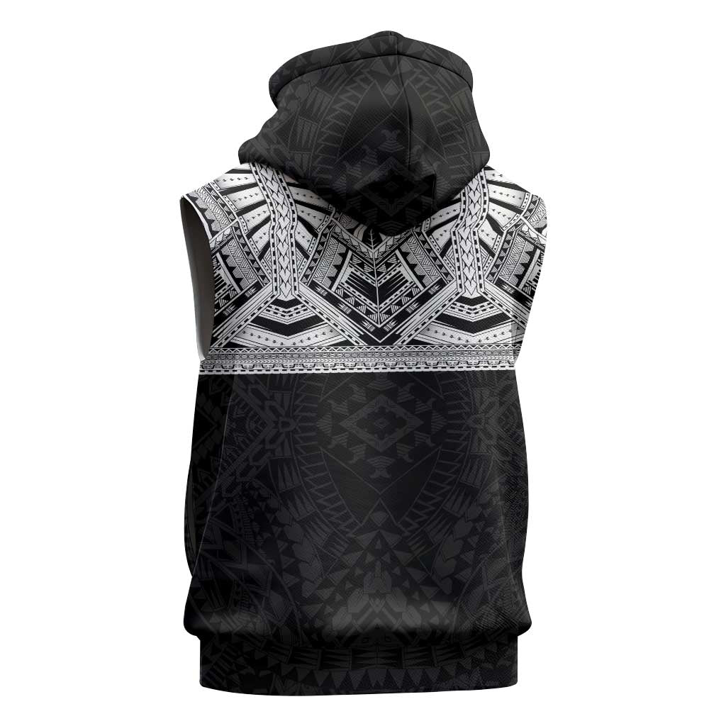 Samoan Traditional Art Tattoos Sleeveless Hoodie Tatau Tribal Motifs with Ula Fala Black LT03 - Polynesian Pride