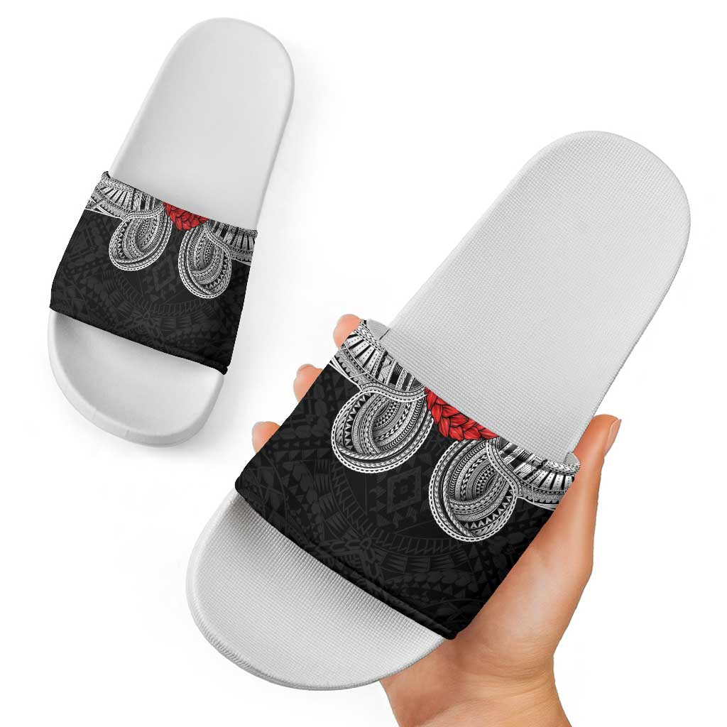 Samoan Traditional Art Tattoos Slide Sandals Tatau Tribal Motifs with Ula Fala Black - Polynesian Pride