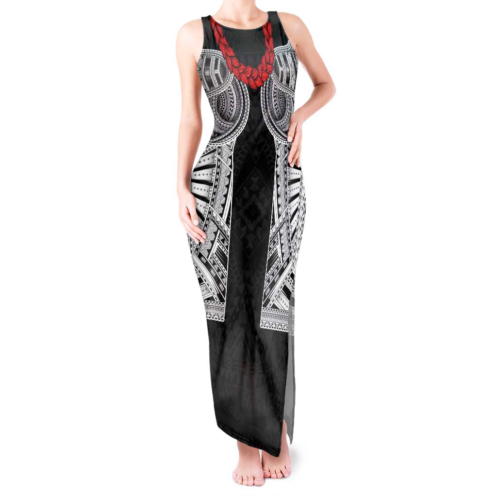 Samoan Traditional Art Tattoos Tank Maxi Dress Tatau Tribal Motifs with Ula Fala Black LT03 Women Black - Polynesian Pride