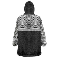 Samoan Traditional Art Tattoos Wearable Blanket Hoodie Tatau Tribal Motifs with Ula Fala Black LT03 - Polynesian Pride