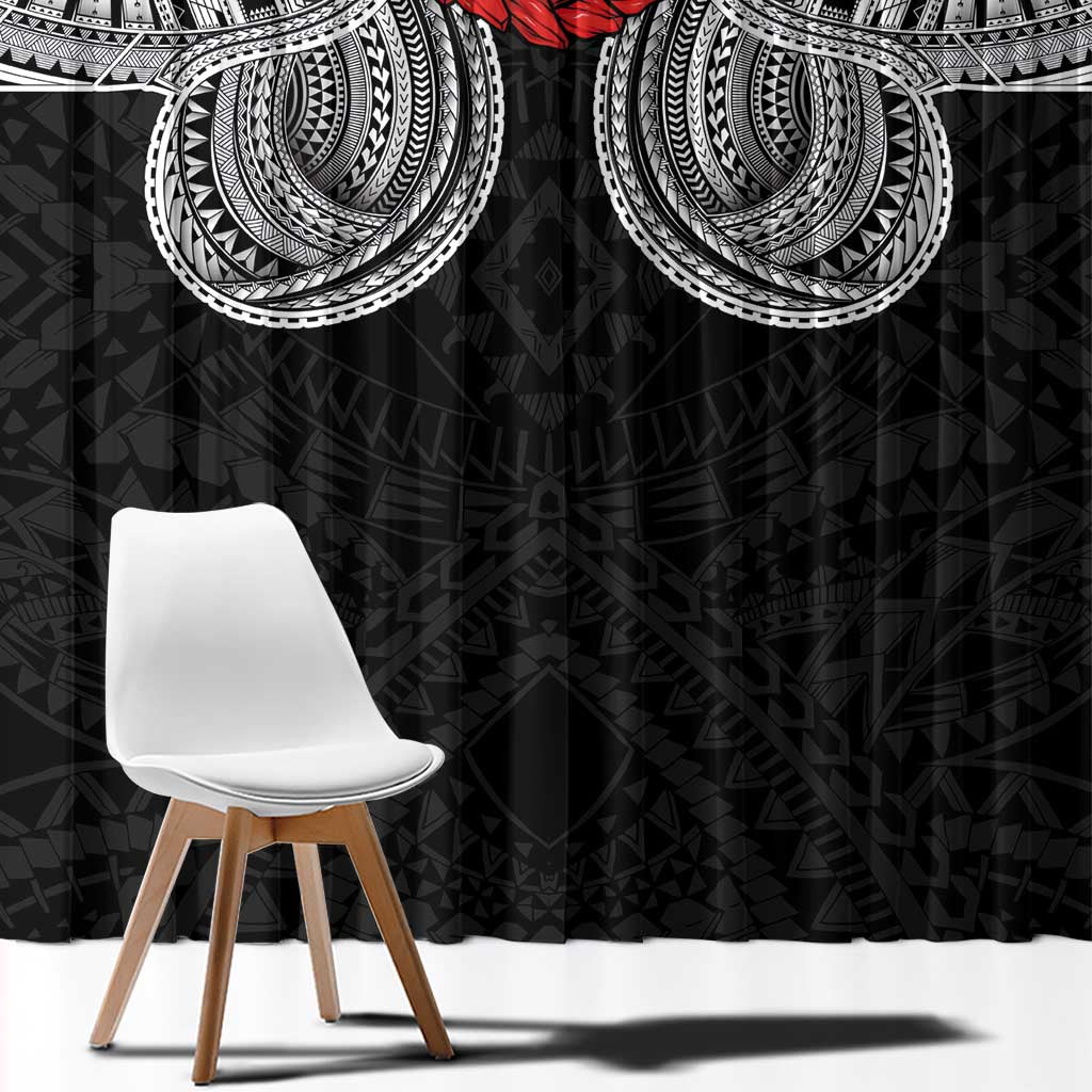 Samoan Traditional Art Tattoos Window Curtain Tatau Tribal Motifs with Ula Fala Black - Polynesian Pride