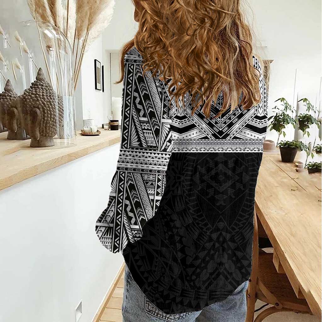 Samoan Traditional Art Tattoos Women Casual Shirt Tatau Tribal Motifs with Ula Fala Black LT03 - Polynesian Pride