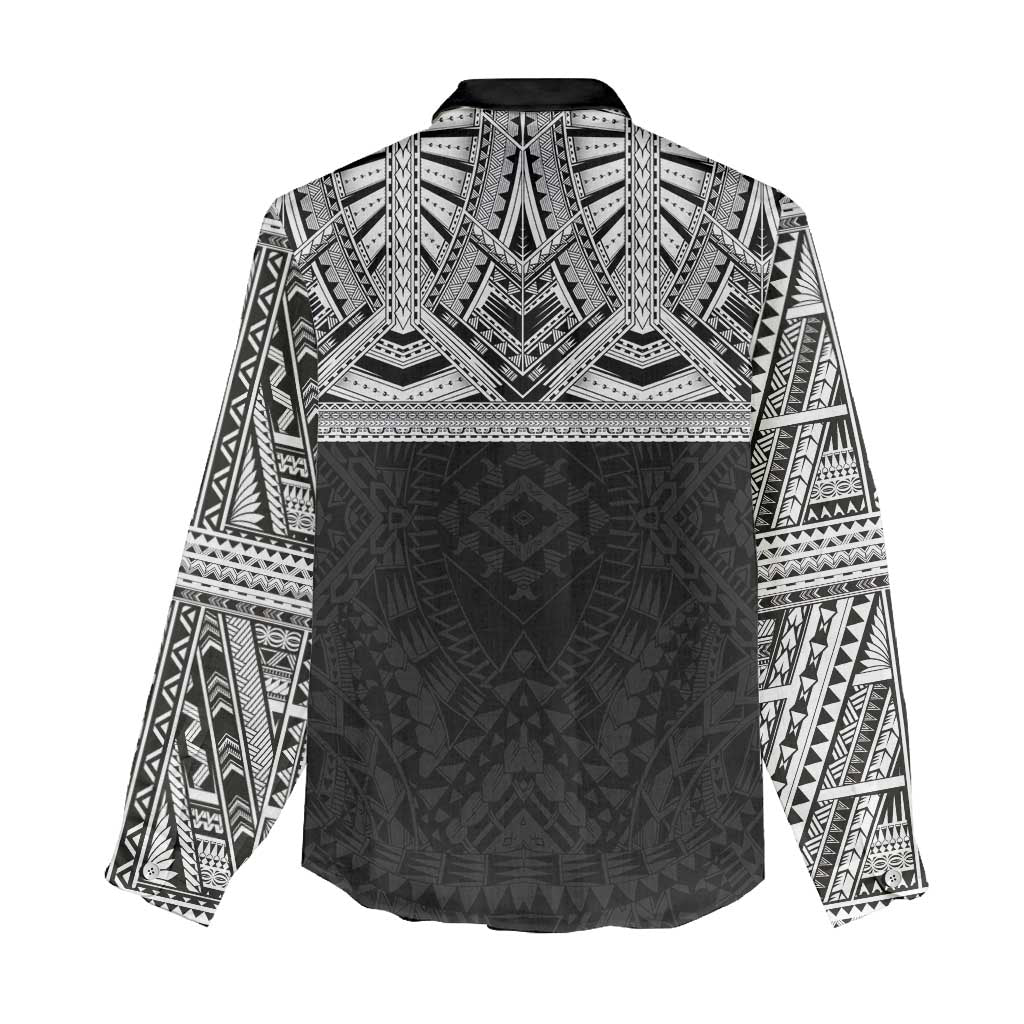 Samoan Traditional Art Tattoos Women Casual Shirt Tatau Tribal Motifs with Ula Fala Black LT03 - Polynesian Pride