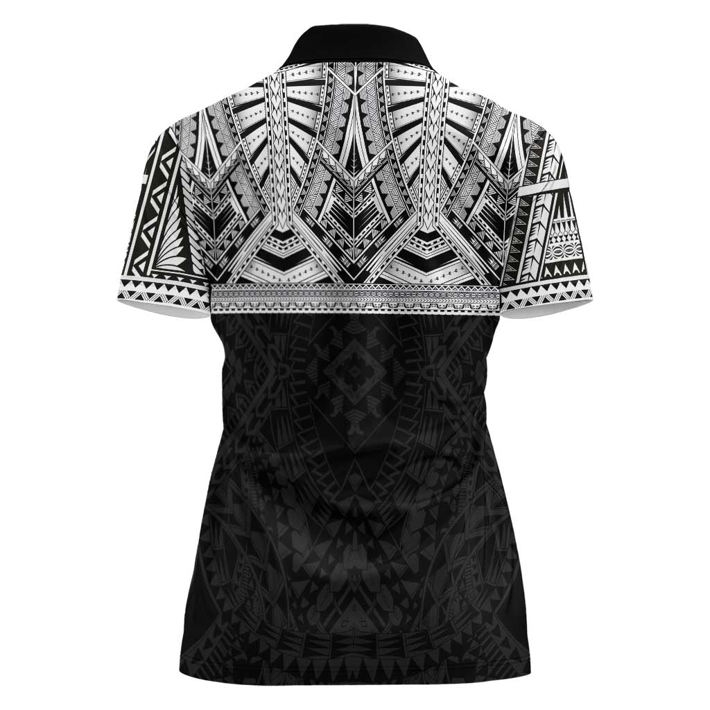 Samoan Traditional Art Tattoos Women Polo Shirt Tatau Tribal Motifs with Ula Fala Black LT03 - Polynesian Pride