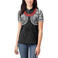Samoan Traditional Art Tattoos Women Polo Shirt Tatau Tribal Motifs with Ula Fala Black LT03 - Polynesian Pride