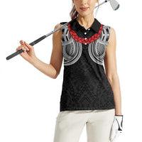 Samoan Traditional Art Tattoos Women Sleeveless Polo Shirt Tatau Tribal Motifs with Ula Fala Black LT03 - Polynesian Pride