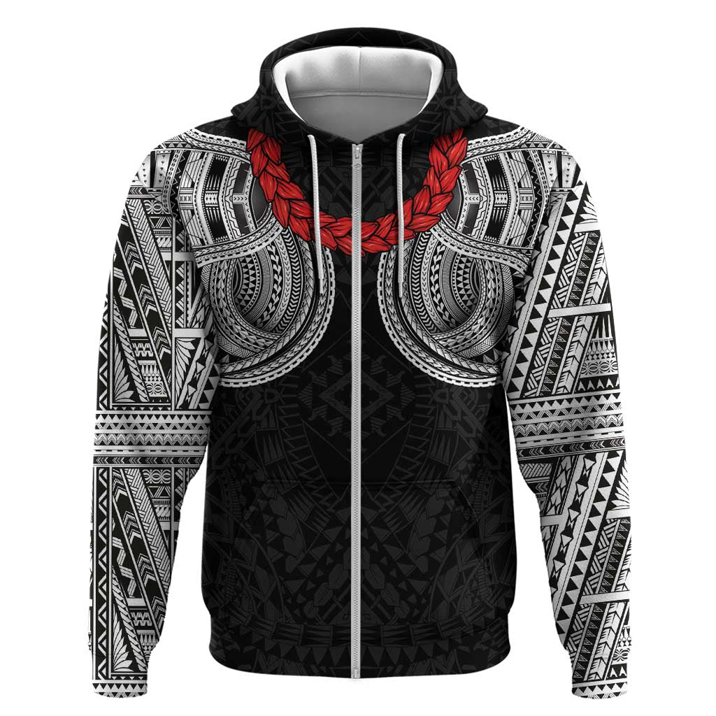 Samoan Traditional Art Tattoos Zip Hoodie Tatau Tribal Motifs with Ula Fala Black LT03 Zip Hoodie Black - Polynesian Pride