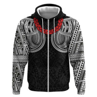 Samoan Traditional Art Tattoos Zip Hoodie Tatau Tribal Motifs with Ula Fala Black LT03 Zip Hoodie Black - Polynesian Pride