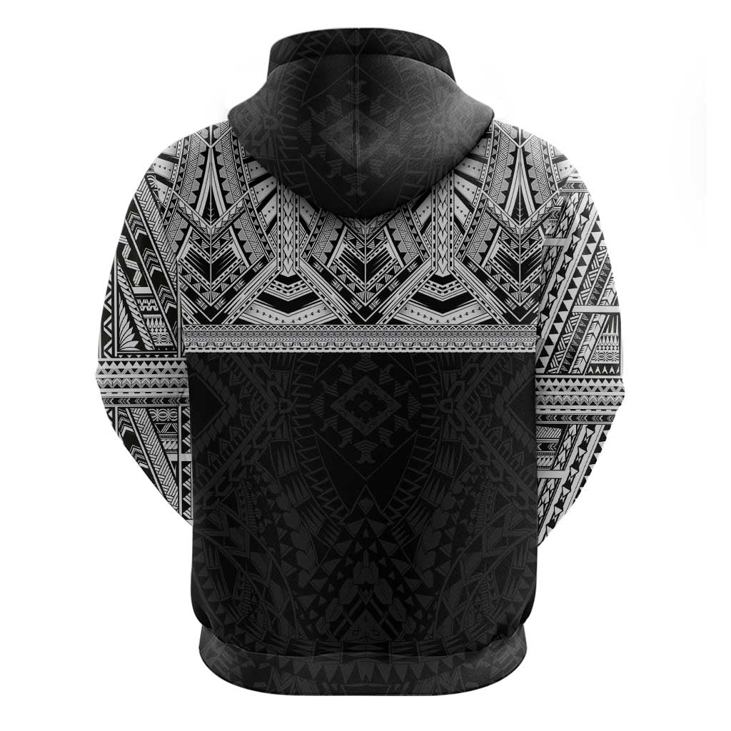 Samoan Traditional Art Tattoos Zip Hoodie Tatau Tribal Motifs with Ula Fala Black LT03 - Polynesian Pride