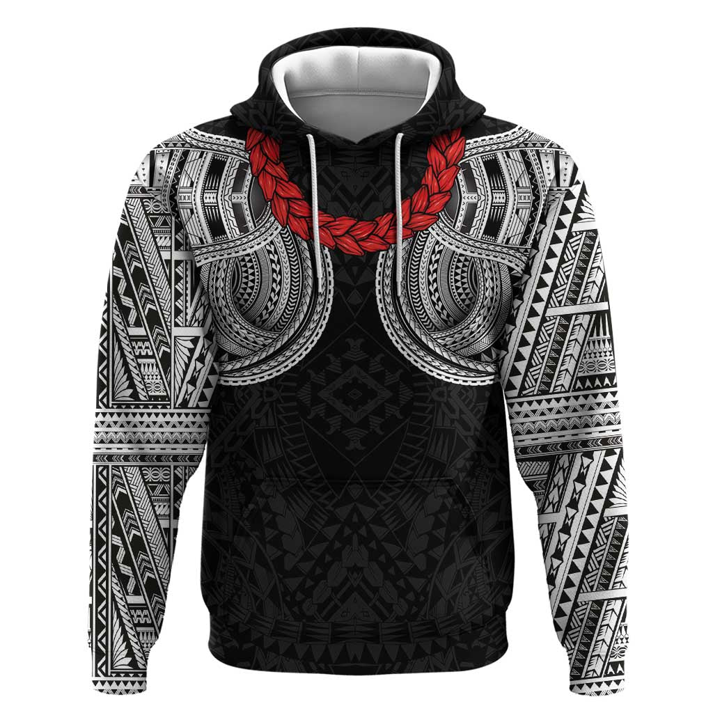 Samoan Traditional Art Tattoos Zip Hoodie Tatau Tribal Motifs with Ula Fala Black LT03 Pullover Hoodie Black - Polynesian Pride