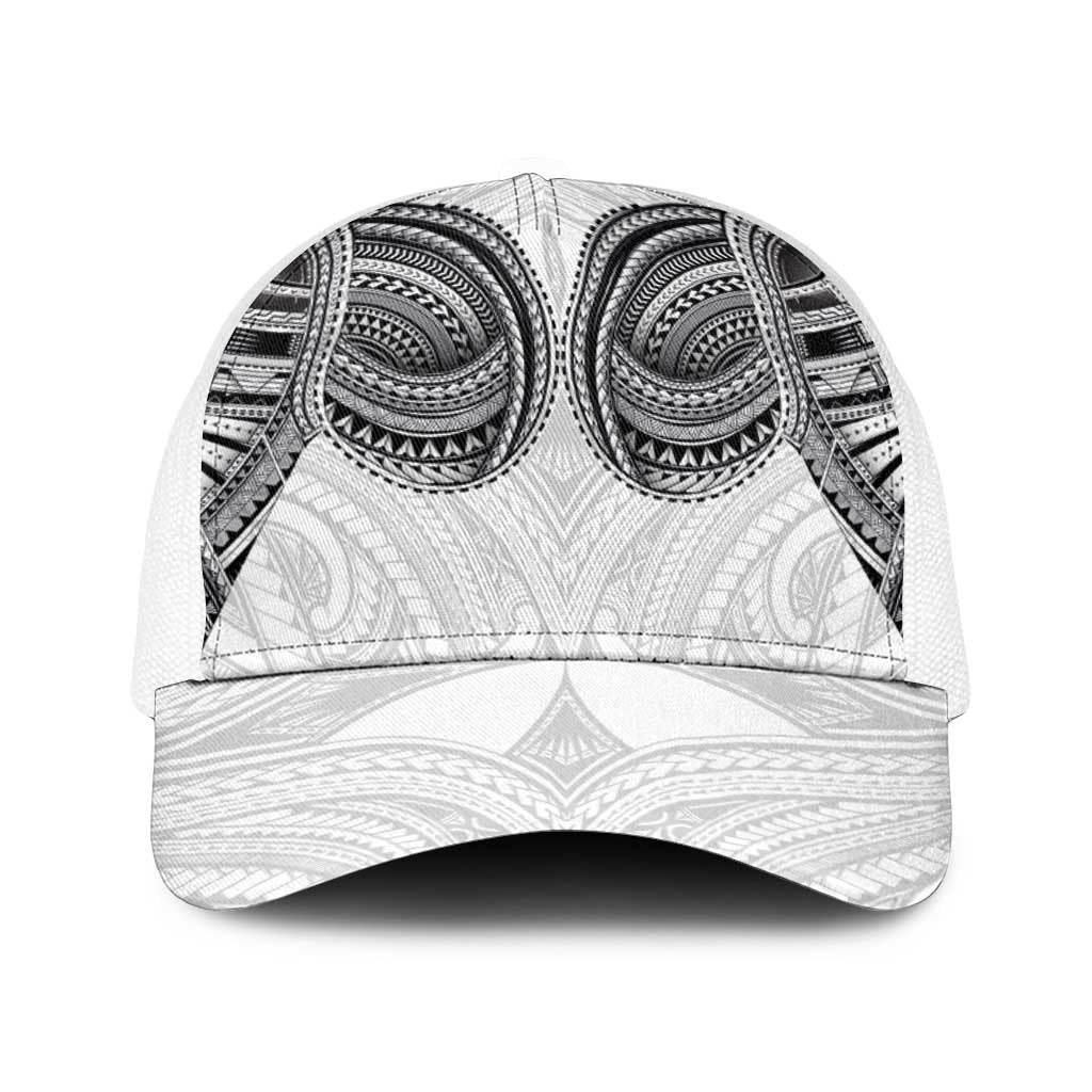 Samoan Traditional Art Tattoos Baseball Net Cap Tatau Tribal Motifs with Ula Nifo White - Polynesian Pride