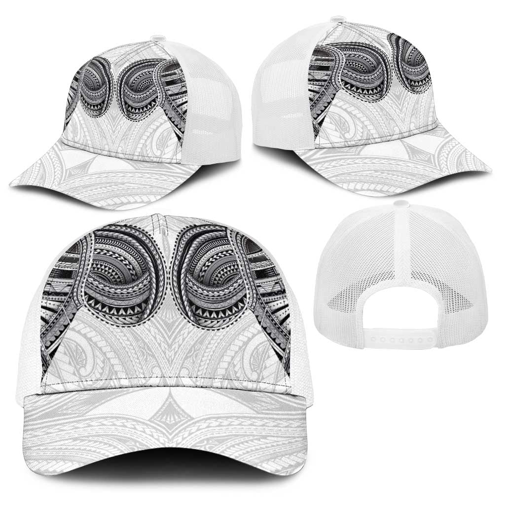Samoan Traditional Art Tattoos Baseball Net Cap Tatau Tribal Motifs with Ula Nifo White - Polynesian Pride