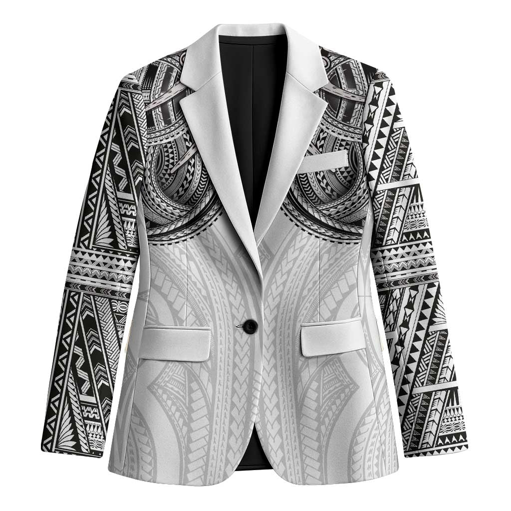 Samoan Traditional Art Tattoos Blazer Tatau Tribal Motifs with Ula Nifo White - Polynesian Pride