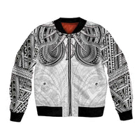 Samoan Traditional Art Tattoos Bomber Jacket Tatau Tribal Motifs with Ula Nifo White LT03 Unisex White - Polynesian Pride