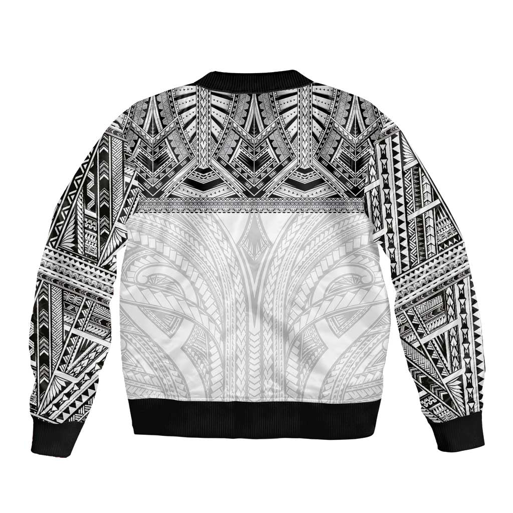 Samoan Traditional Art Tattoos Bomber Jacket Tatau Tribal Motifs with Ula Nifo White LT03 - Polynesian Pride