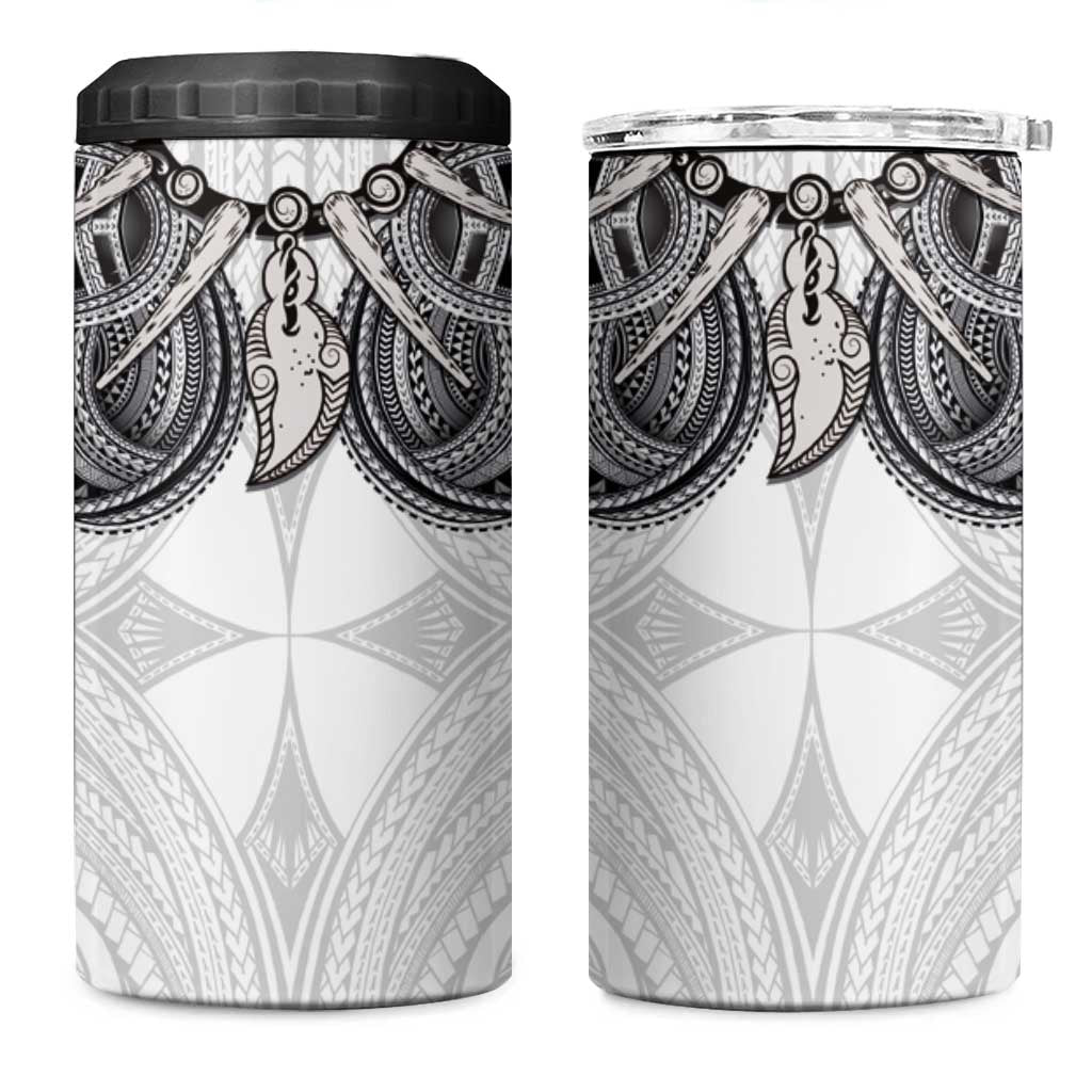 Samoan Traditional Art Tattoos 4 in 1 Can Cooler Tumbler Tatau Tribal Motifs with Ula Nifo White LT03 One Size: 16 oz White - Polynesian Pride