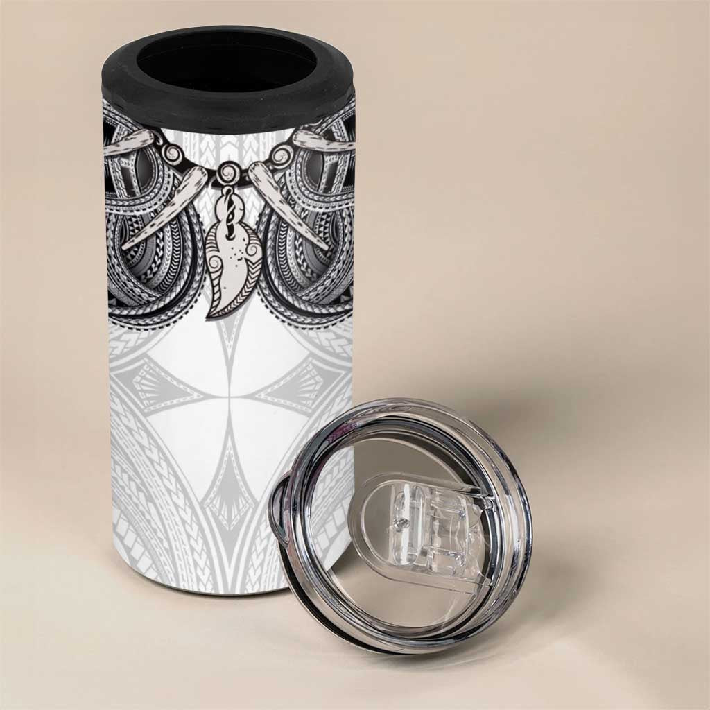 Samoan Traditional Art Tattoos 4 in 1 Can Cooler Tumbler Tatau Tribal Motifs with Ula Nifo White LT03 - Polynesian Pride