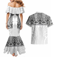 Samoan Traditional Art Tattoos Couples Matching Mermaid Dress and Hawaiian Shirt Tatau Tribal Motifs with Ula Nifo White LT03 - Polynesian Pride