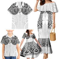 Samoan Traditional Art Tattoos Family Matching Mermaid Dress and Hawaiian Shirt Tatau Tribal Motifs with Ula Nifo White LT03 - Polynesian Pride