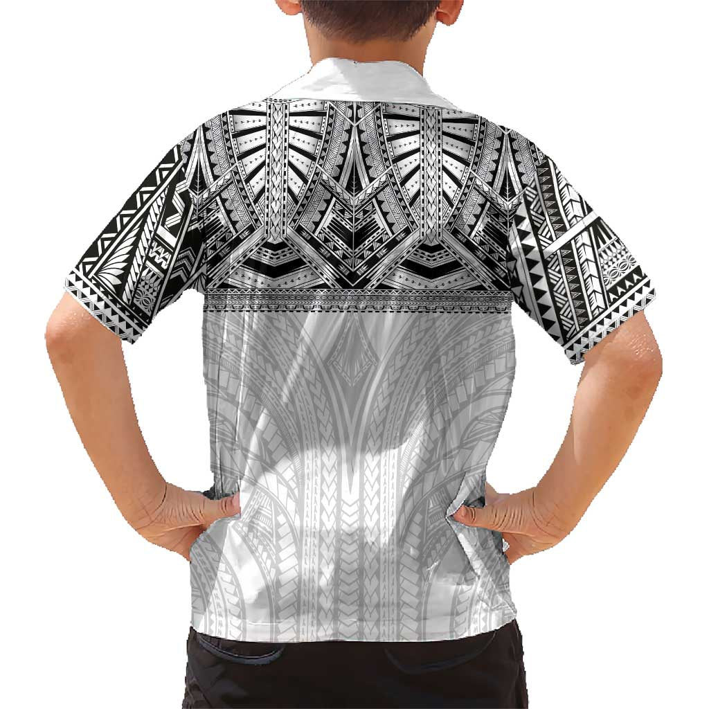 Samoan Traditional Art Tattoos Family Matching Off Shoulder Short Dress and Hawaiian Shirt Tatau Tribal Motifs with Ula Nifo White LT03 - Polynesian Pride