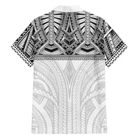 Samoan Traditional Art Tattoos Family Matching Off Shoulder Short Dress and Hawaiian Shirt Tatau Tribal Motifs with Ula Nifo White LT03 - Polynesian Pride