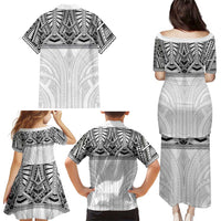 Samoan Traditional Art Tattoos Family Matching Puletasi and Hawaiian Shirt Tatau Tribal Motifs with Ula Nifo White LT03 - Polynesian Pride