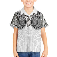 Samoan Traditional Art Tattoos Family Matching Summer Maxi Dress and Hawaiian Shirt Tatau Tribal Motifs with Ula Nifo White LT03 Son's Shirt White - Polynesian Pride