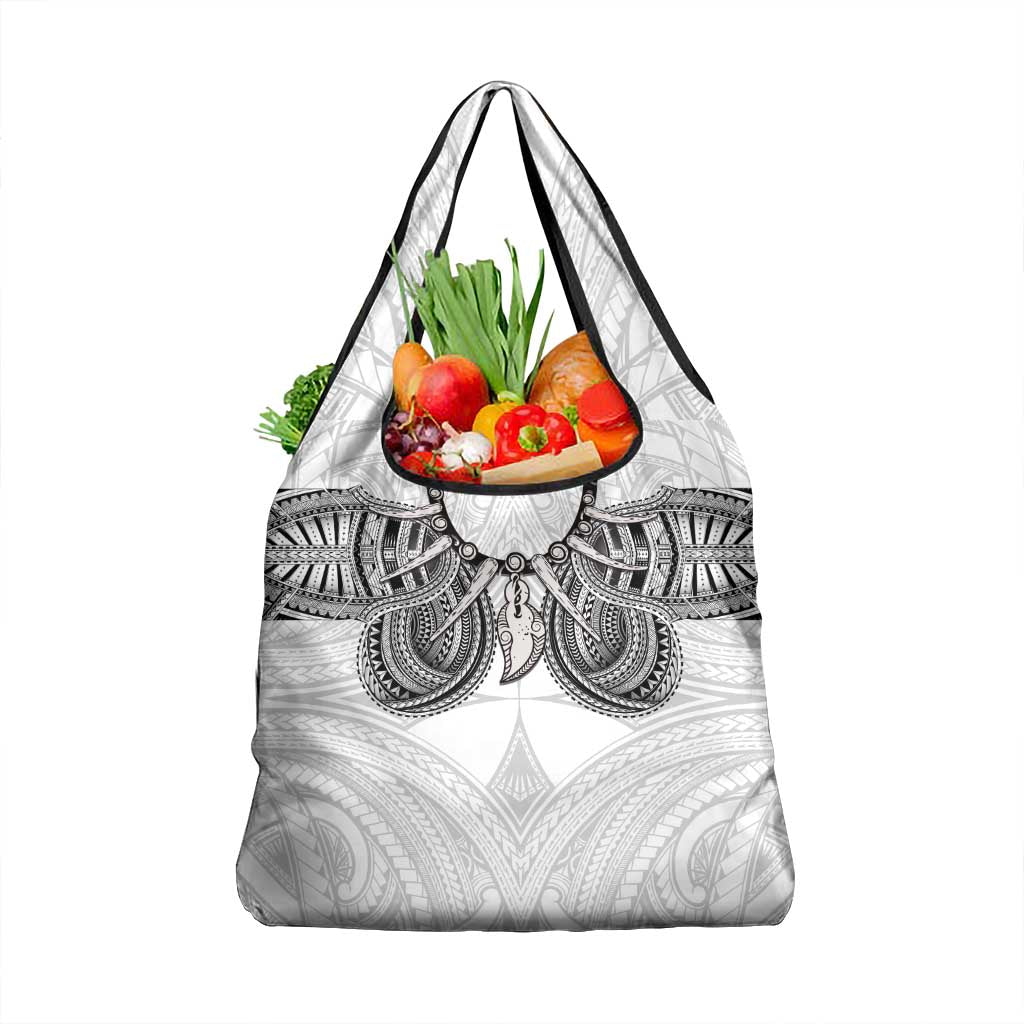 Samoan Traditional Art Tattoos Grocery Bag Tatau Tribal Motifs with Ula Nifo White - Polynesian Pride