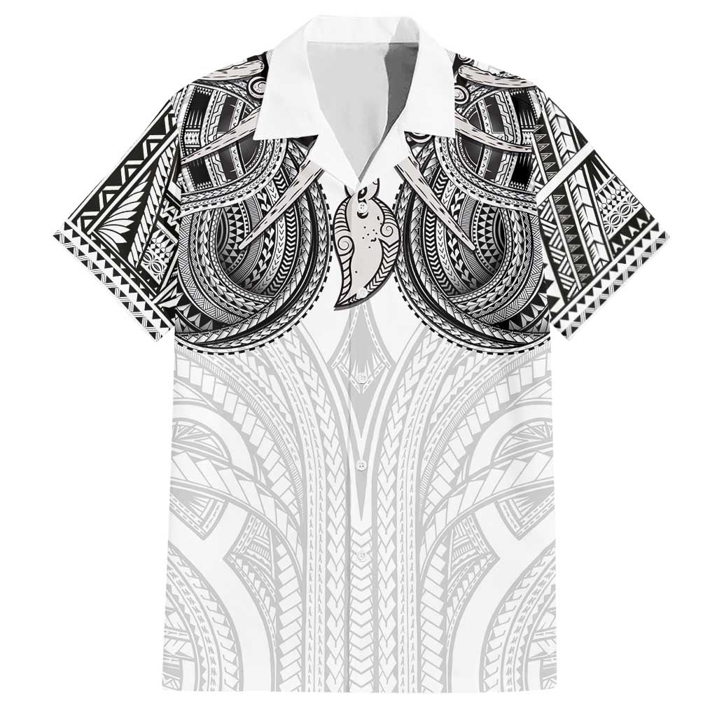 Samoan Traditional Art Tattoos Hawaiian Shirt Tatau Tribal Motifs with Ula Nifo White - Polynesian Pride