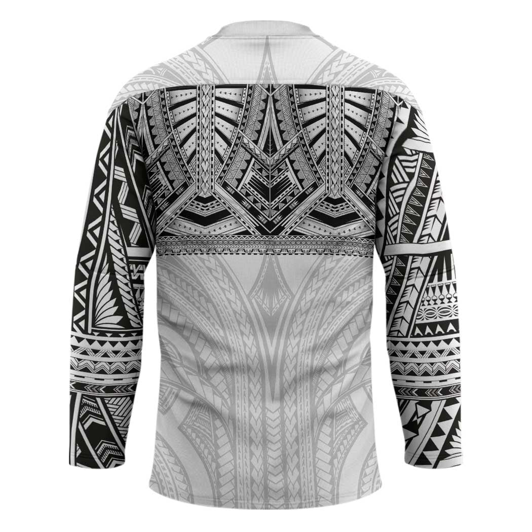 Samoan Traditional Art Tattoos Hockey Jersey Tatau Tribal Motifs with Ula Nifo White - Polynesian Pride