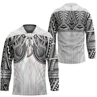 Samoan Traditional Art Tattoos Hockey Jersey Tatau Tribal Motifs with Ula Nifo White - Polynesian Pride