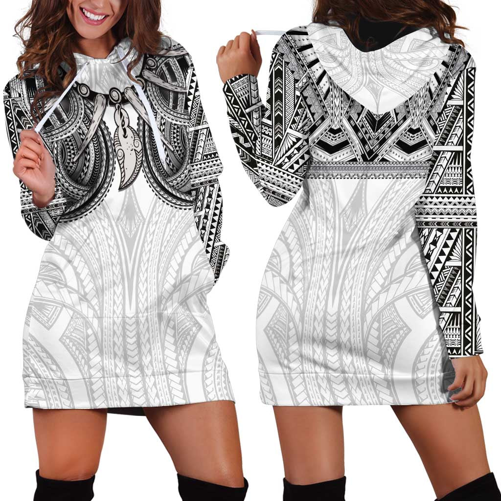 Samoan Traditional Art Tattoos Hoodie Dress Tatau Tribal Motifs with Ula Nifo White LT03 - Polynesian Pride