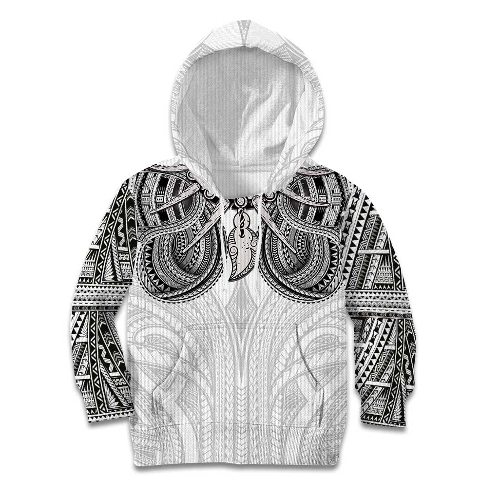 Samoan Traditional Art Tattoos Kid Hoodie Tatau Tribal Motifs with Ula Nifo White LT03 Hoodie White - Polynesian Pride