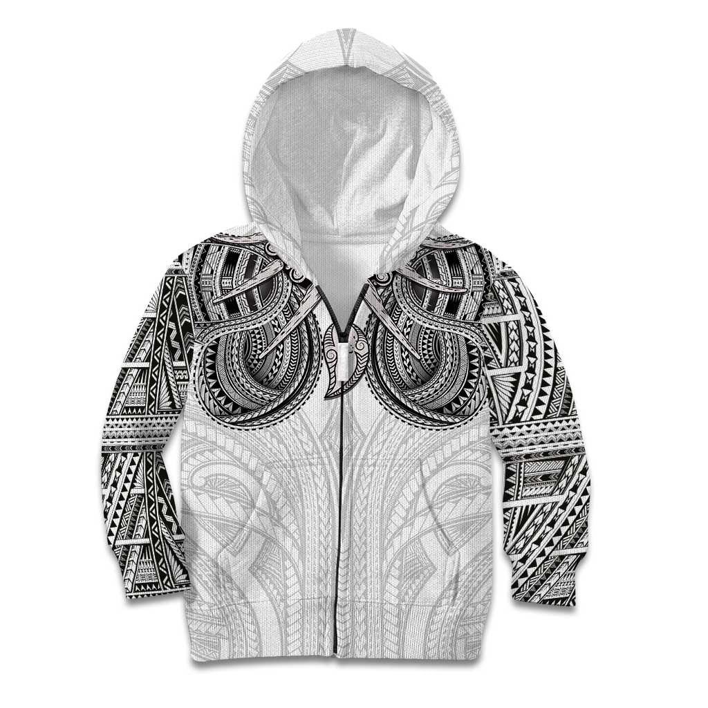 Samoan Traditional Art Tattoos Kid Hoodie Tatau Tribal Motifs with Ula Nifo White LT03 Zip Hoodie White - Polynesian Pride