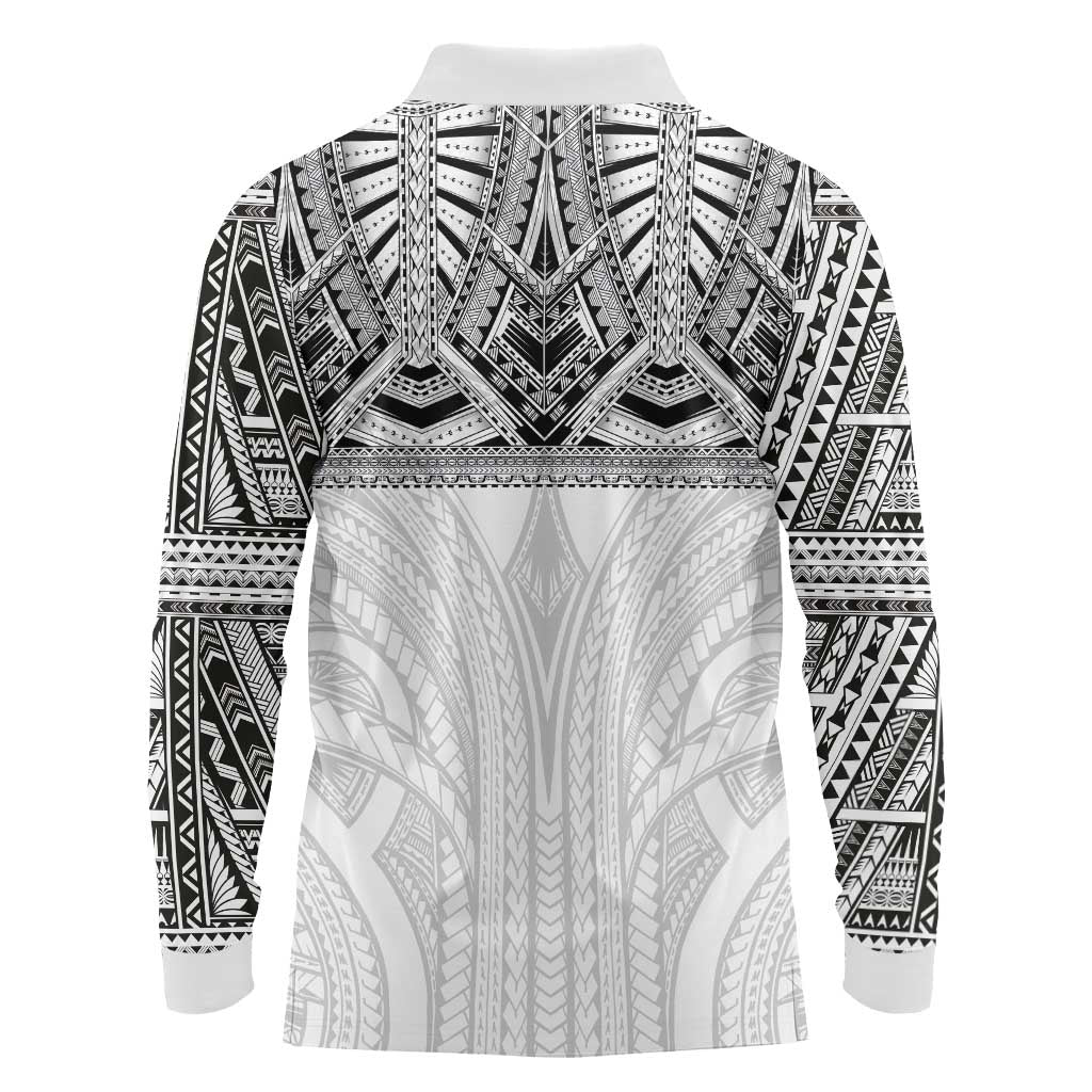 Samoan Traditional Art Tattoos Long Sleeve Polo Shirt Tatau Tribal Motifs with Ula Nifo White LT03 - Polynesian Pride
