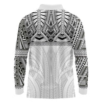 Samoan Traditional Art Tattoos Long Sleeve Polo Shirt Tatau Tribal Motifs with Ula Nifo White LT03 - Polynesian Pride