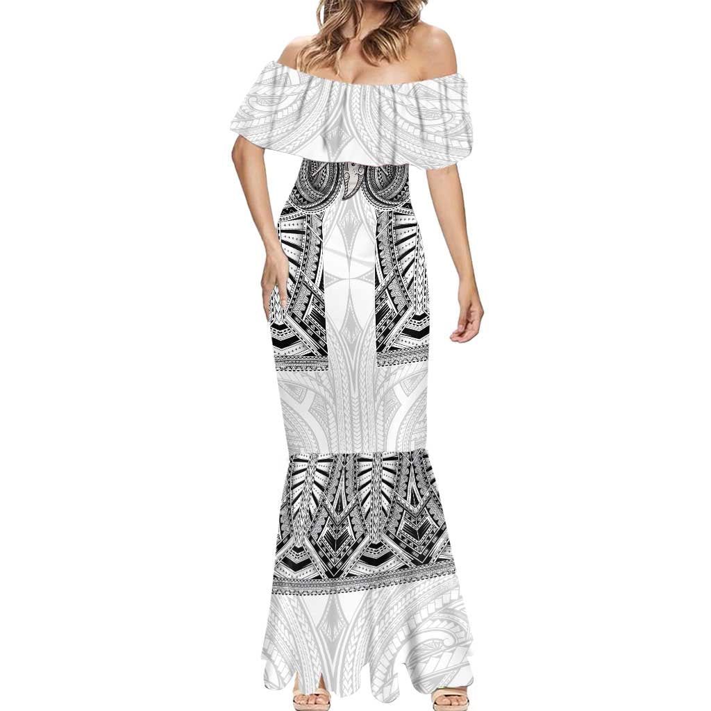 Samoan Traditional Art Tattoos Mermaid Dress Tatau Tribal Motifs with Ula Nifo White LT03 - Polynesian Pride
