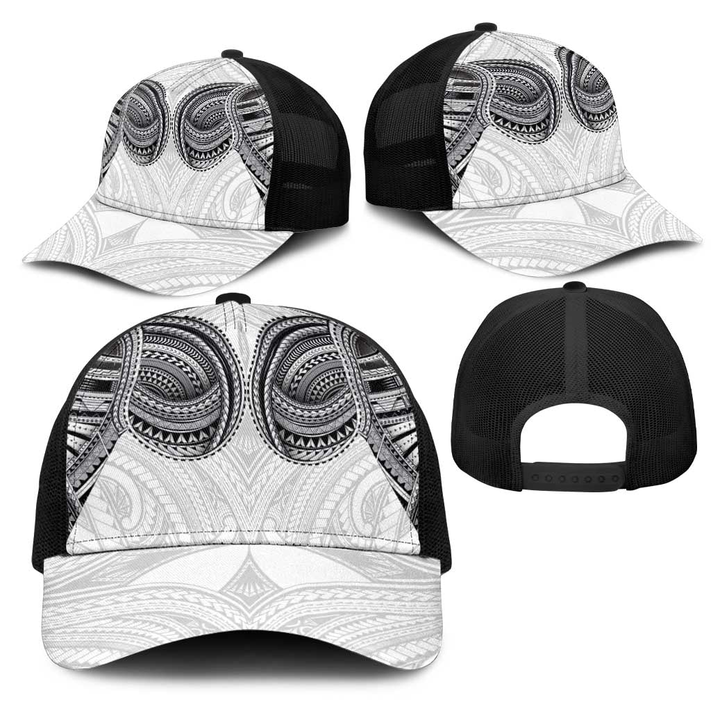 Samoan Traditional Art Tattoos Mesh Trucker Cap Tatau Tribal Motifs with Ula Nifo White - Polynesian Pride