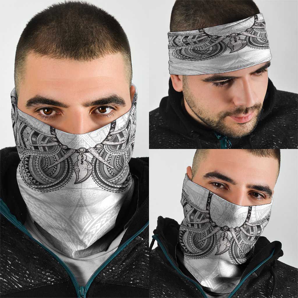 Samoan Traditional Art Tattoos Neck Gaiter Tatau Tribal Motifs with Ula Nifo White - Polynesian Pride