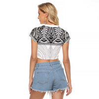 Samoan Traditional Art Tattoos Raglan Cropped T Shirt Tatau Tribal Motifs with Ula Nifo White - Polynesian Pride