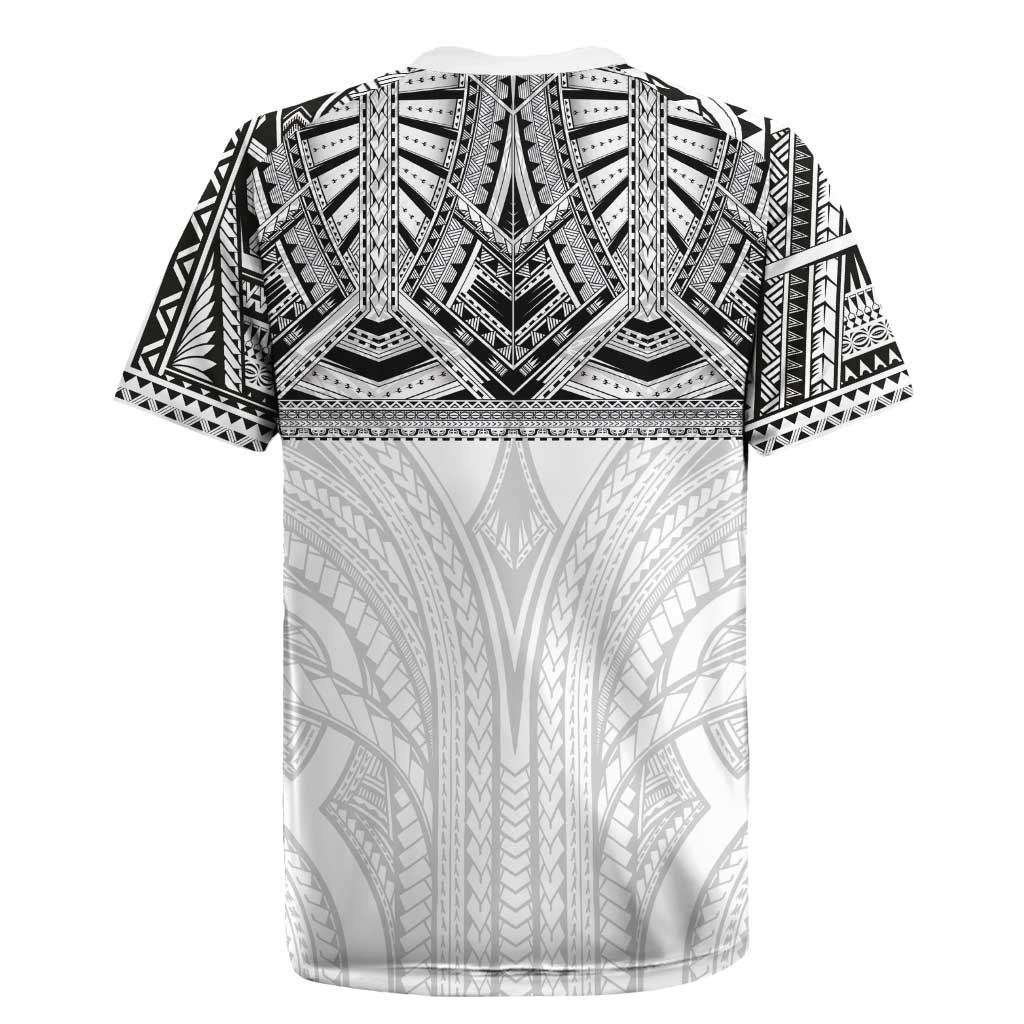Samoan Traditional Art Tattoos Rugby Jersey Tatau Tribal Motifs with Ula Nifo White - Polynesian Pride